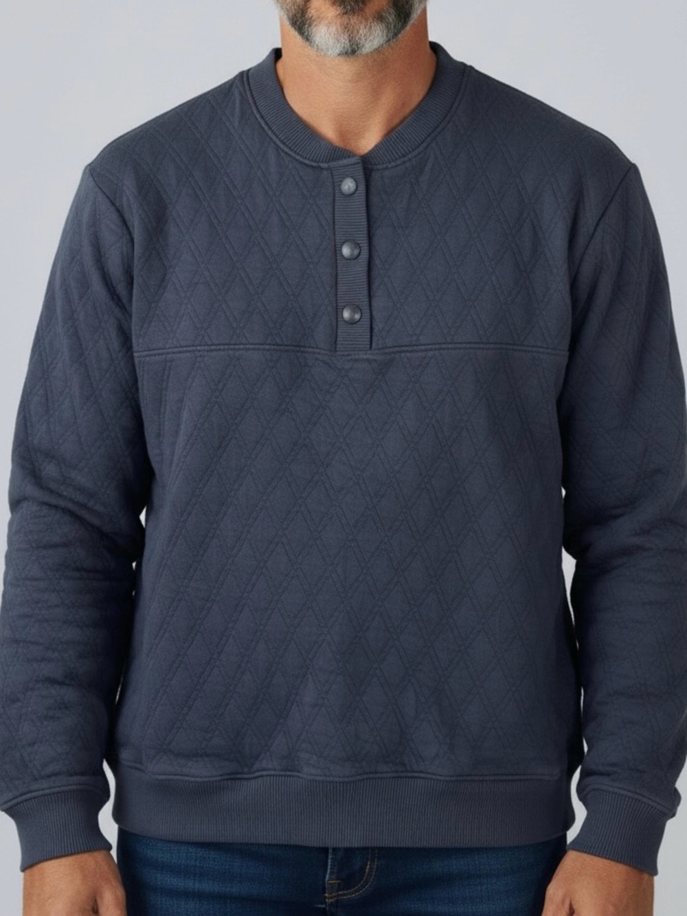Pact Men’s Sz L Gray Organic Cotton Snap Quilted Long Sleeve Pullover Sweater